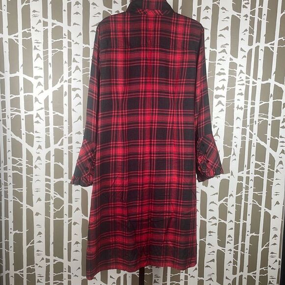 Soft Surroundings Bennington Plaid Ruffle Collar French Cuff Shirt Dress PXL - Picture 2 of 11